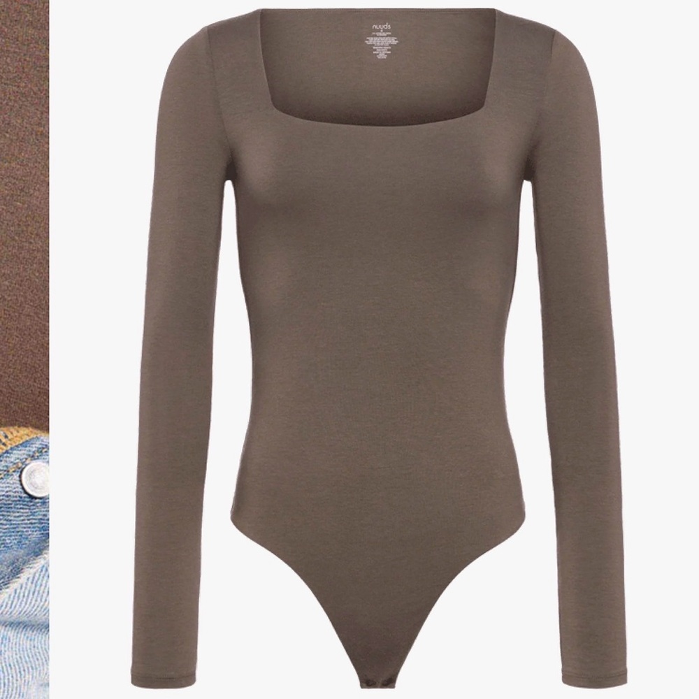 nuuds Long Sleeve Square Neck Bodysuit in Brown
